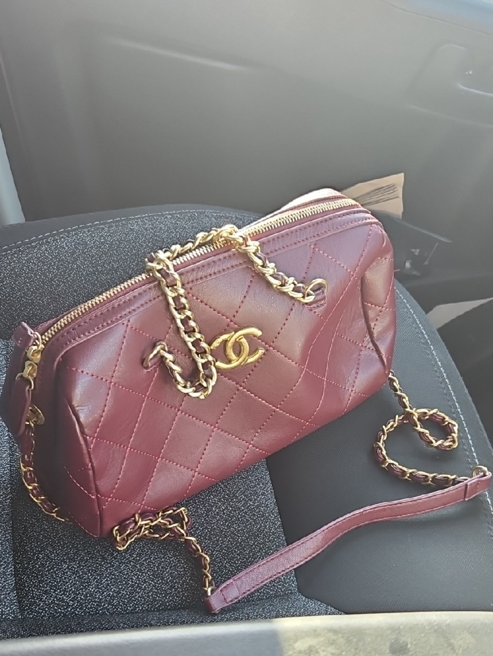 CHANEL Quilted Crossbody Mini Boston Bag in Burgundy with Gold Hardware - Picture 2 of 8
